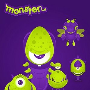 作者：LamJX Monsters卡通形象设计 Green & Purple Monsters Fighting！