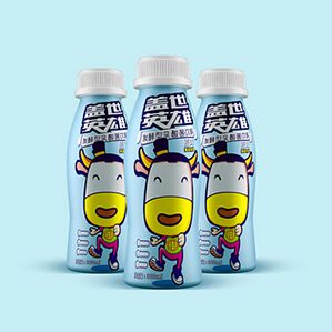 沐阳出品的盖世英雄是一款针对年轻群体的乳酸菌牛奶，以三线市场为主，本次设计超级符号