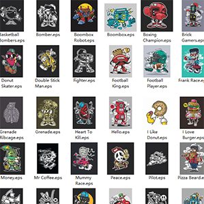 暖雀网精心收集的时尚潮流嘻哈手绘怪兽涂鸦抱枕装饰插画手机壳T恤矢量ai图案素材。
