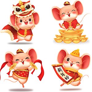 暖雀网精心收集的鼠年新年卡通人物形象红色喜庆素材，并提供了源文件下载服务，希望大家能喜欢。