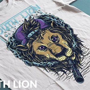 嬉皮狮子手绘T恤印花设计