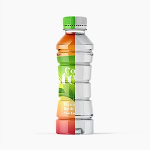 冰红茶饮料塑料瓶包装设计样机，包含用于工作的特殊图层和智能对象。饮料的颜色是可编辑的。