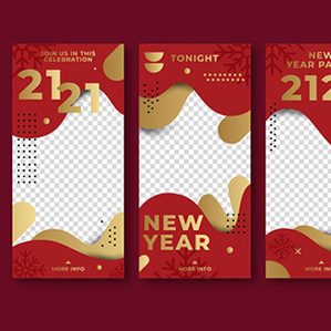2021年红色和金色的instagram故事矢量素材，喜庆的设计装饰，适用于贺卡、邀请函、剪贴簿
