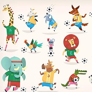 暖雀网精心收集的简约时尚踢足球小动物吉祥物设计模板集合，并提供了源文件下载服务