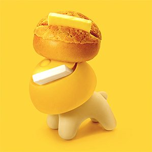 为 來龍里餐饮品牌创作的平台公仔玩具——Yo仔。以 菠萝油+小狗 形成公仔 的主题外形。
