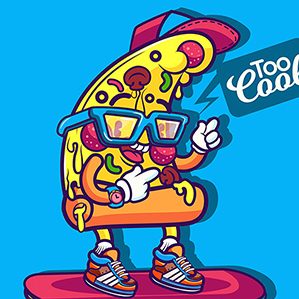 卡通玩滑板的三角披萨矢量素材,滑板,披萨,三角披萨,太阳镜,潮流,快餐,卡通,矢量图,AI格式