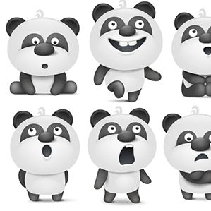 黑色卡通可爱大熊猫表情包矢量素材,大熊猫,表情包,黑白色,开心,微笑,难过,可爱,卡通,动物