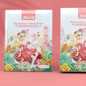 花语白茶芦荟修护面膜包装设计，客群在15-25岁的年轻女性群体，结合产品所含的成分元素